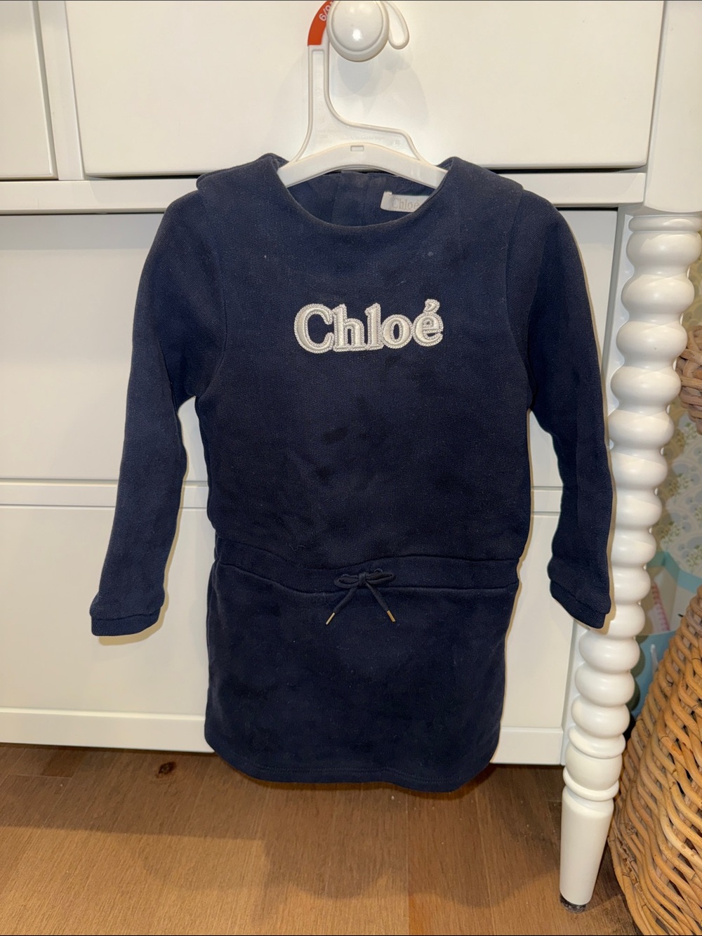 Chloé Navy Blue Long Sleeve Logo Dress for Kids